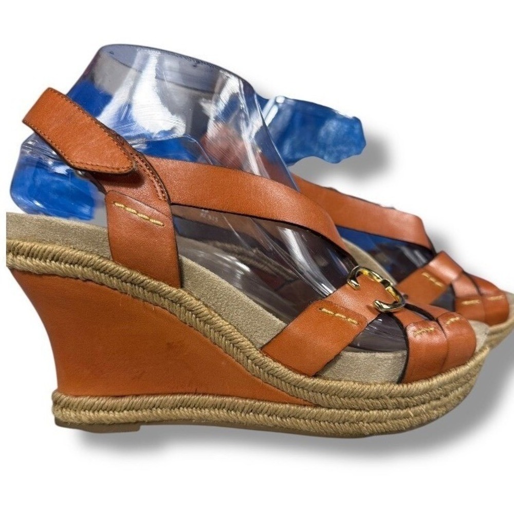 Earthies Salerno Espadrille Wedge Sandals Tan Leather Adjustable Strap 8